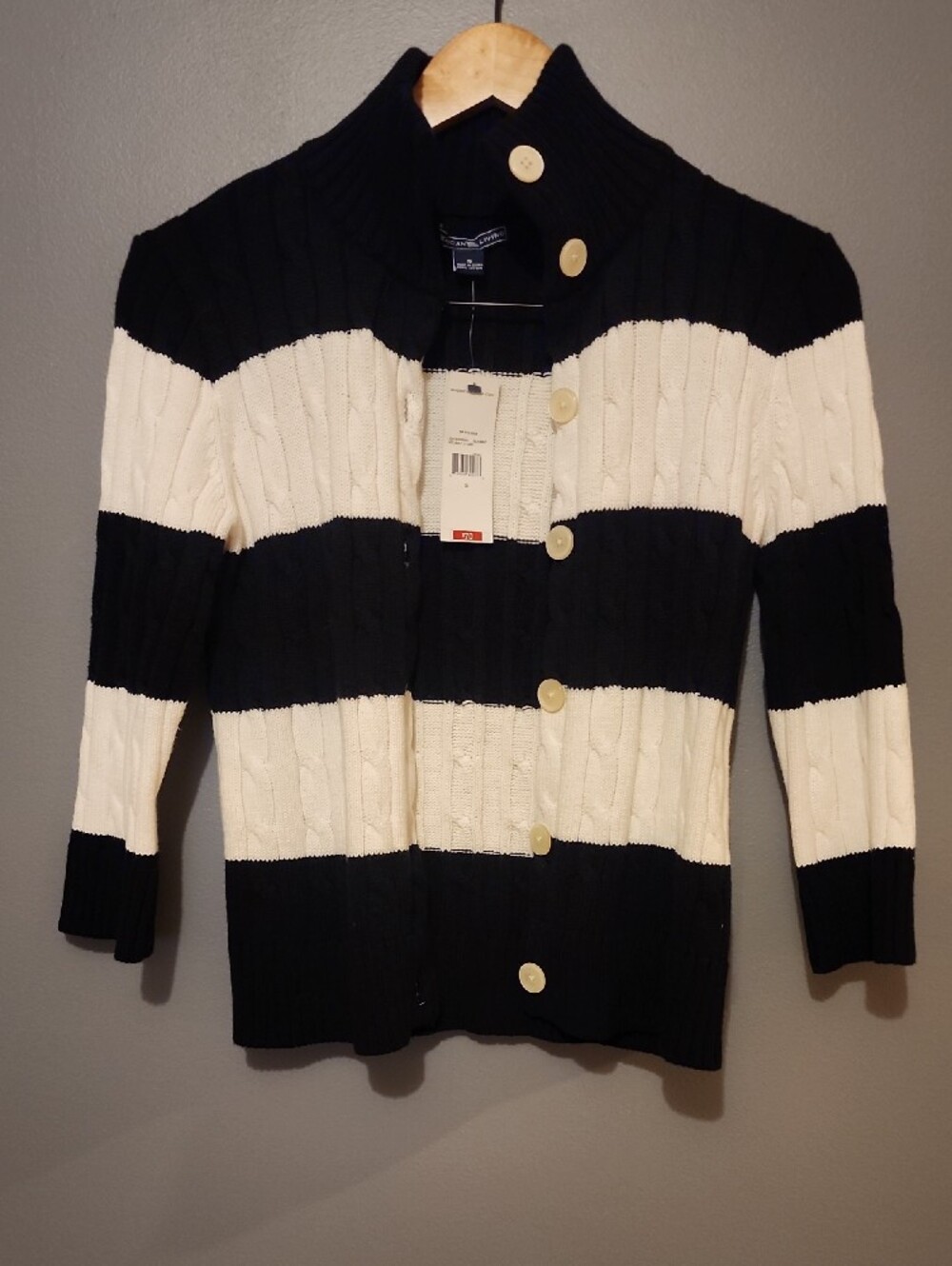 American Living Striped Cable Knit Cardigan 100% Cotton, NWT